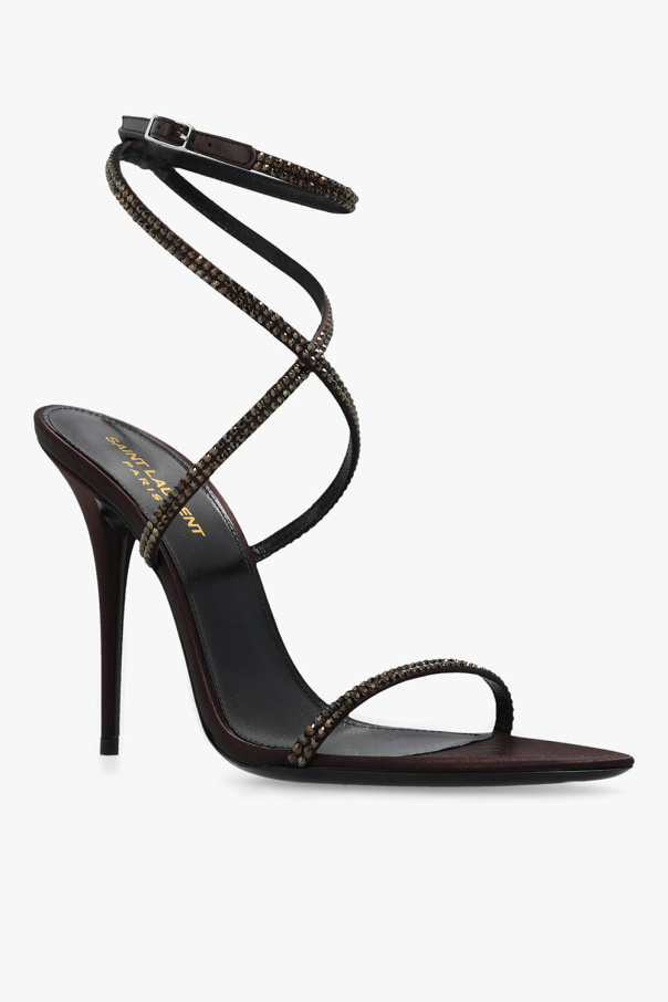 【送料&関税込】Saint Laurent Ava Sandals Saint Laurent Ava Sandals in Crepe Satin with Rhinestones